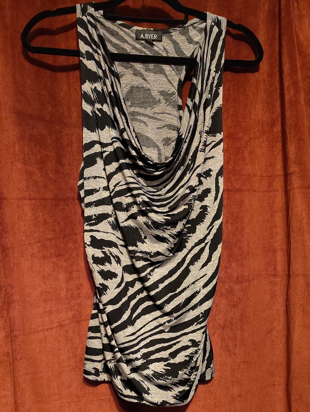 Zebra Print Racer Back, Cowl Neck Top